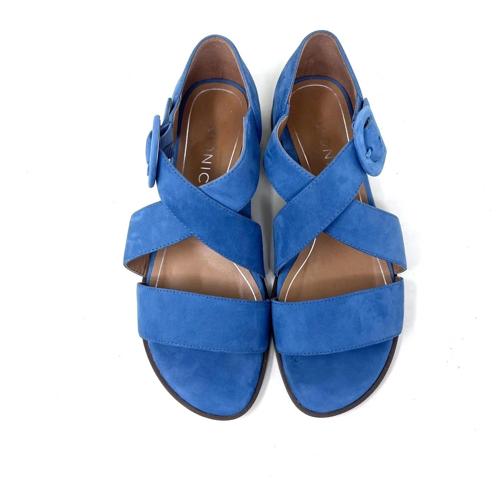 Vionic Pacifica Sandals Women's‎ 6.5 Blue Suede Buckle Orthotic Flat